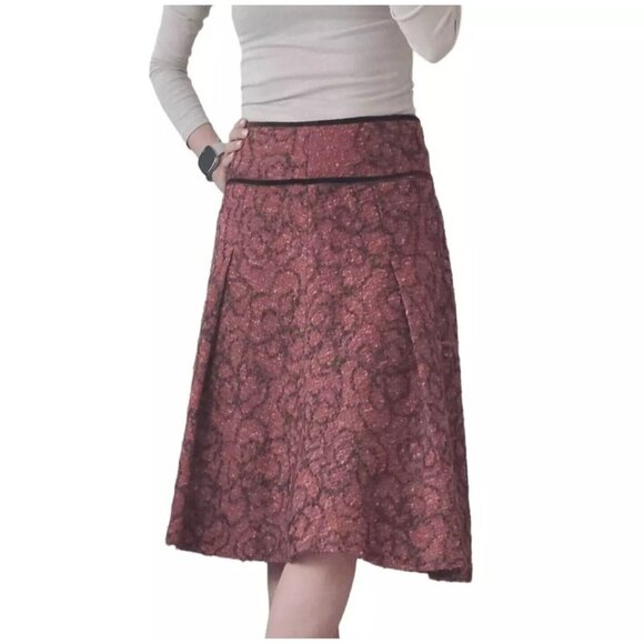 Tibi Womens Red Floral Embroidered Wool A Line Skirt Knee Length Lined Size 4 - Picture 2 of 12